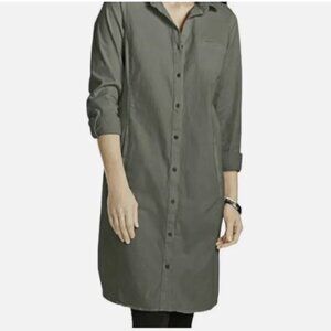 J. Jill Live In Chino Olive Green Roll Tab Sleeve Petite Shirt Dress  - Size 12P